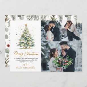 Cartão De Festividades Árvore de Natal de 3 Fotos Múltiplas Botânicas