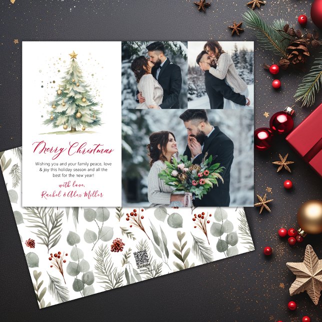 Cartão De Festividades Árvore de Natal de 3 Fotos Múltiplas Botânicas (Criador carregado)