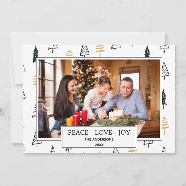 Cartão De Festividades Árvore de Natal de Amor Dourado e Preto Moderno (Frente)