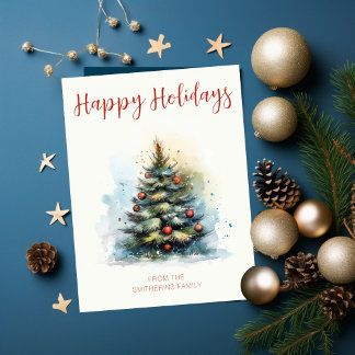 Cartão De Festividades Árvore de Natal de Aquarela