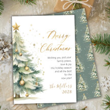 Árvore de Natal de Aquarela Dourada Moderna