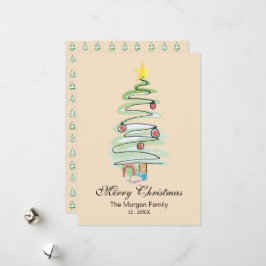 Cartão De Festividades Árvore de Natal de Aquarela Mínima Não-Fotográfica