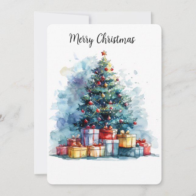 Cartão De Festividades Árvore de Natal de Aquarela Personalizável (Frente)