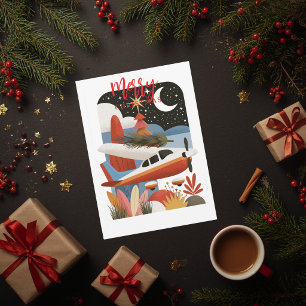 Cartão De Festividades Árvore de Natal de Avião Retrô Foto da Família Div