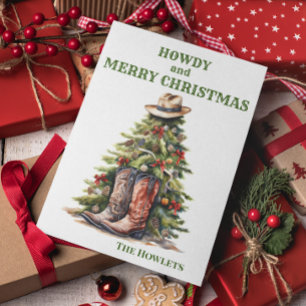 Cartão De Festividades Árvore de Natal de Botas de Cowboy Western
