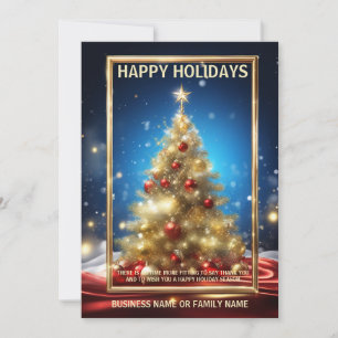 Cartão De Festividades Árvore de Natal de business dourado foto azul qr