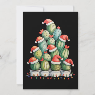Cartão De Festividades Árvore de Natal de Cacto Luzes de Natal Suculenta