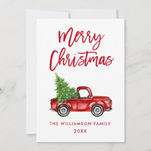 Cartão De Festividades Árvore de Natal de Caminhão de Escova Vermelha