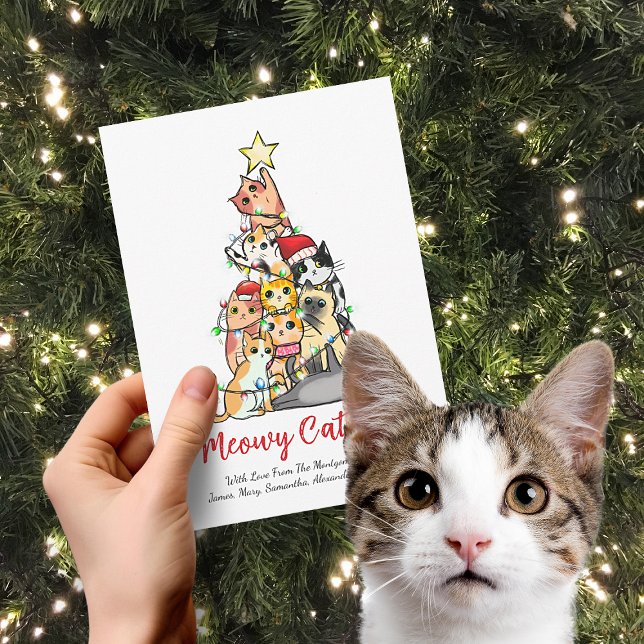 Cartão De Festividades Árvore de Natal de Gato Bonita e Meowy Catmas (Criador carregado)