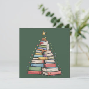 Cartão De Festividades Árvore de Natal de Livros Retro Bibliófilo Bibliot