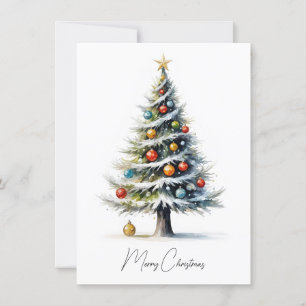Cartão De Festividades Árvore de Natal de Na moda Rustic Watercolor Elega