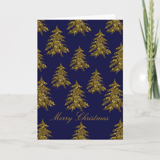 Cartão De Festividades Árvore de Natal de ouro cintilante (Frente)