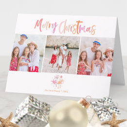 Cartão De Festividades Árvore de Natal de Palma Tropical Foto Dobra de Tr