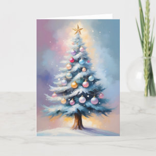 Cartão De Festividades Árvore de Natal de Pastel com ornamentos Rosa Púrp