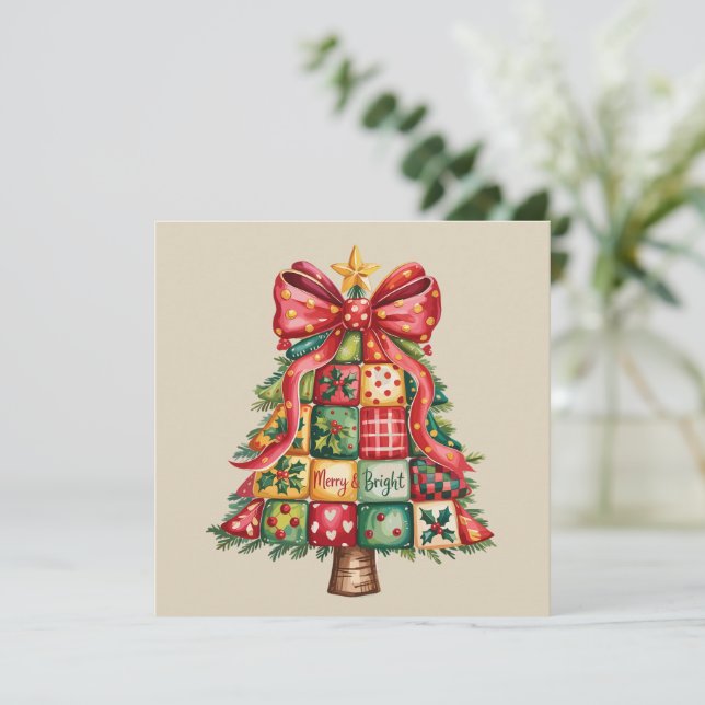 Cartão De Festividades Árvore de Natal de Patchwork Coquette Xmas Tree (Em pé/Frente)