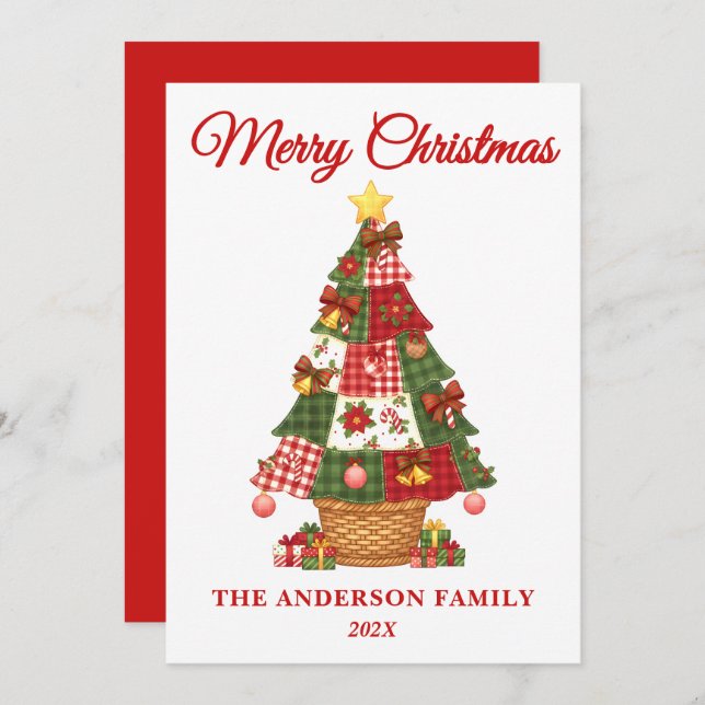 Cartão De Festividades Árvore de Natal de Patchwork Não-Foto (Frente/Verso)