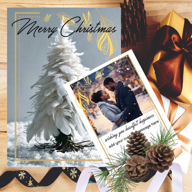 Cartão De Festividades Árvore de Natal de Penas Modernas (Give a Card that will surely be REMEMBERED this Holiday Christmas Season - Unique Art Feather Tree)