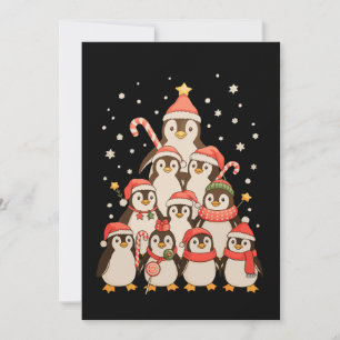 Cartão De Festividades Árvore de Natal de Pinguim Chapéu de Papai Noel Ne