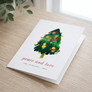 Cartão De Festividades Árvore de Natal de Pinheiro em Aquarela Moderna e 
