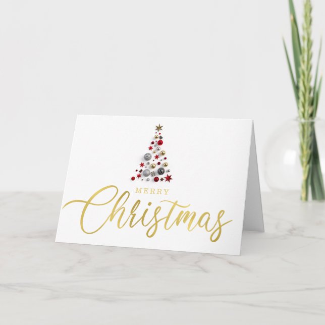 Cartão De Festividades Árvore de Natal de Script Dourado Moderno Simples (Frente)