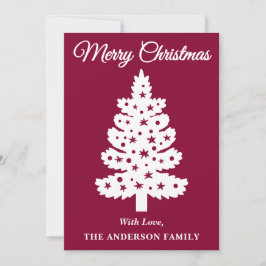 Cartão De Festividades Árvore de Natal de Script Manuscrito Burgundy