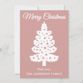 Cartão De Festividades Árvore de Natal de Script Manuscrito de Rosa Dusty