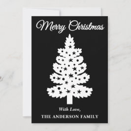 Cartão De Festividades Árvore de Natal de Script Manuscrito Preto