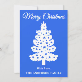 Cartão De Festividades Árvore de Natal de Script Manuscrito Real Azul