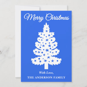 Cartão De Festividades Árvore de Natal de Script Manuscrito Real Azul