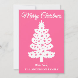 Cartão De Festividades Árvore de Natal de Script Manuscrito Rosa