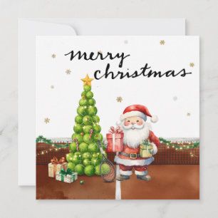 Cartão De Festividades Árvore de Natal de tênis e Papai Noel na quadra