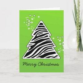 Cartão De Festividades Árvore de Natal de Zebra Verde