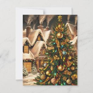 Cartão De Festividades Árvore de Natal decorada com enfeites dourados
