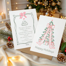 Árvore de Natal Desenhada à Mão com Laço Rosa Verm