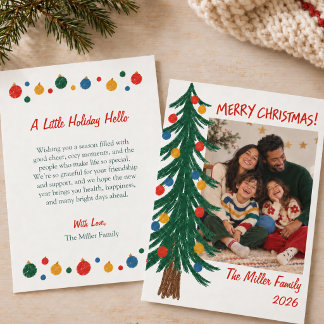 Cartão De Festividades Árvore de Natal Desenhada à Mão Foto da Família Ca