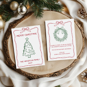 Cartão De Festividades Árvore de Natal Desenhada à Mão Personalizada para