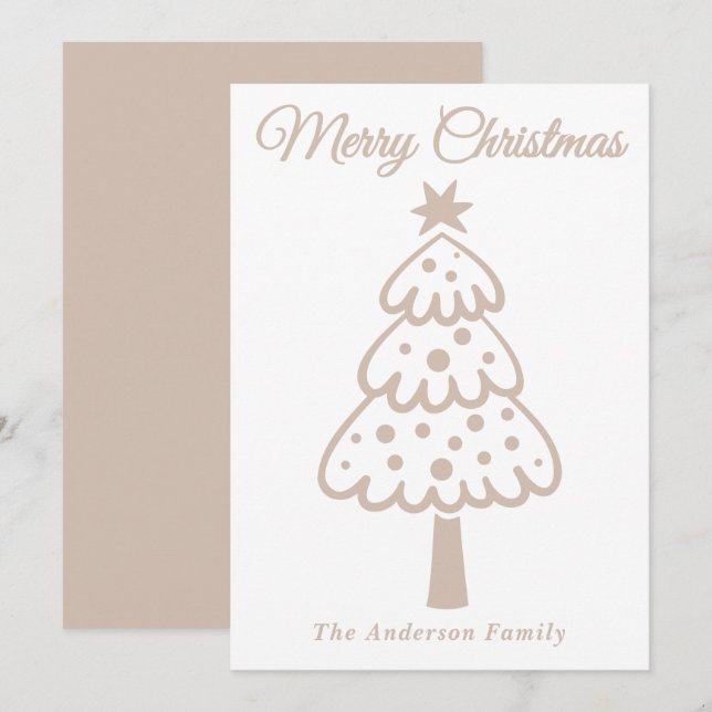 Cartão De Festividades Árvore de Natal Desenhada com a Mão de Taupe (Frente/Verso)
