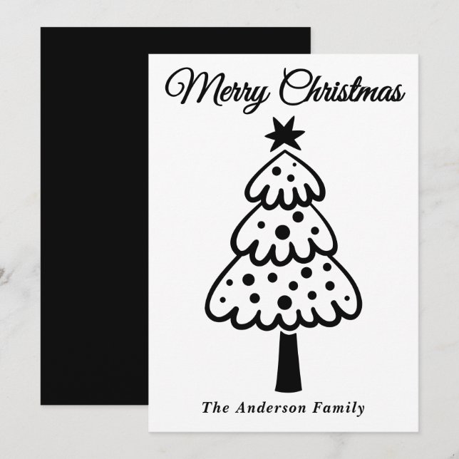 Cartão De Festividades Árvore de Natal Desenhada com Mão Negra Whimsical (Frente/Verso)