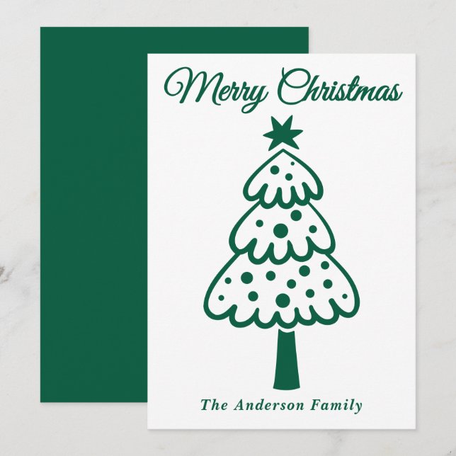 Cartão De Festividades Árvore de Natal Desenhada com Mão Verde Whimsical (Frente/Verso)