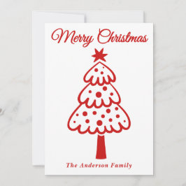 Cartão De Festividades Árvore de Natal Desenhada com Mão Vermelha Whimsic