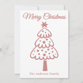 Cartão De Festividades Árvore de Natal Desenhada, com Rosa, Whimsical