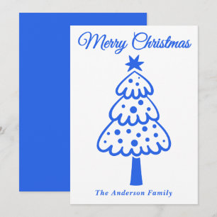 Cartão De Festividades Árvore de Natal Desenhada de Mão Azul Real Whimsic