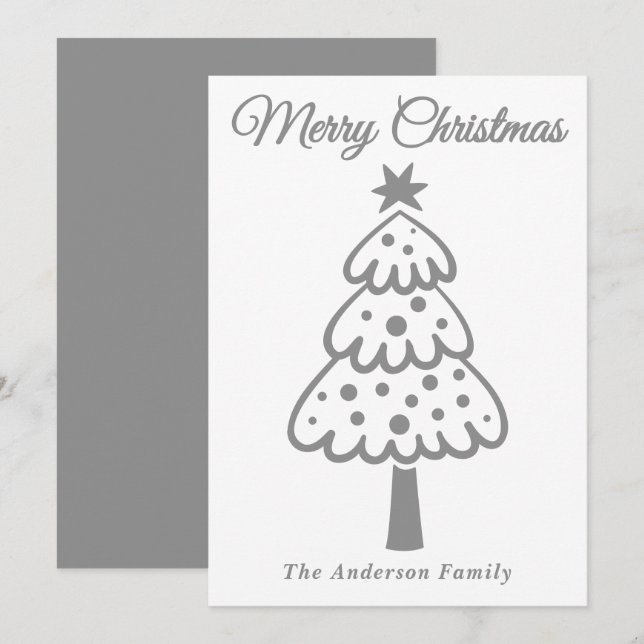 Cartão De Festividades Árvore de Natal Desenhada pela Mão de Prata Whimsi (Frente/Verso)