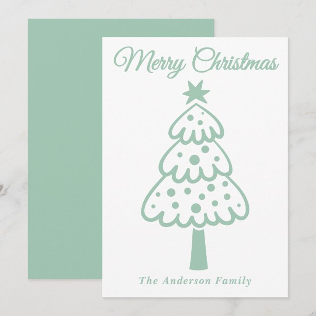 Cartão De Festividades Árvore de Natal Desenhada pela Mão Verde de Whimsi (Frente/Verso)