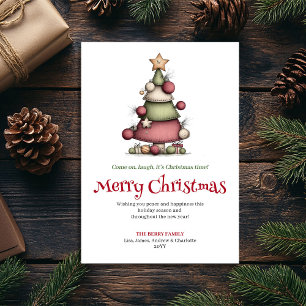 Cartão De Festividades Árvore de Natal Divertida e Engraçada Aquarela Sau