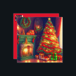 Cartão De Festividades Árvore de Natal do estilo Vintage tradicional, pân<br><div class="desc">Este Cartão de Férias apresenta uma sala decorada tradicionalmente no Natal com árvore de Natal,  lareira,  presentes e muitos detalhes bonitos em cores clássicas verde,  vermelha e dourada. Deseje aos seus entes queridos (família,  amigos,  colegas) um Feliz Natal com esta bela carta! Projetado com IA baseado na minha ideia.</div>