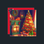 Cartão De Festividades Árvore de Natal do estilo Vintage tradicional, pân<br><div class="desc">Este Cartão de Férias apresenta uma sala decorada tradicionalmente no Natal com árvore de Natal,  lareira,  presentes e muitos detalhes bonitos em cores clássicas verde,  vermelha e dourada. Deseje aos seus entes queridos (família,  amigos,  colegas) um Feliz Natal com esta bela carta! Projetado com IA baseado na minha ideia.</div>
