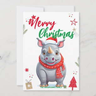 Cartão De Festividades Árvore de Natal do rinoceronte fofo Personalizar n