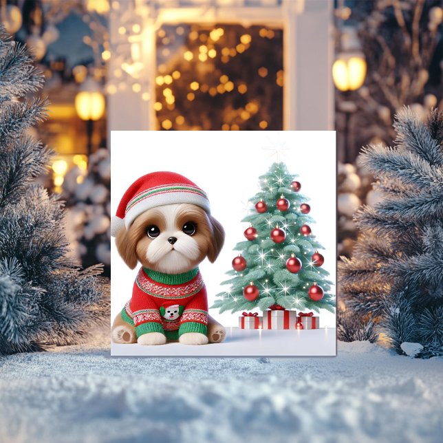Cartão De Festividades Árvore de Natal do Shih Tzu (Criador carregado)