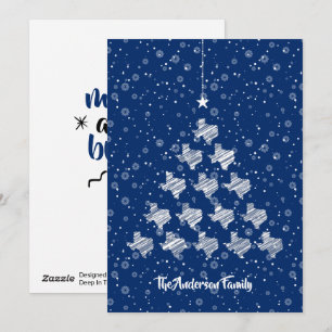 Cartão De Festividades Árvore de Natal do Texas rabiscada em azul